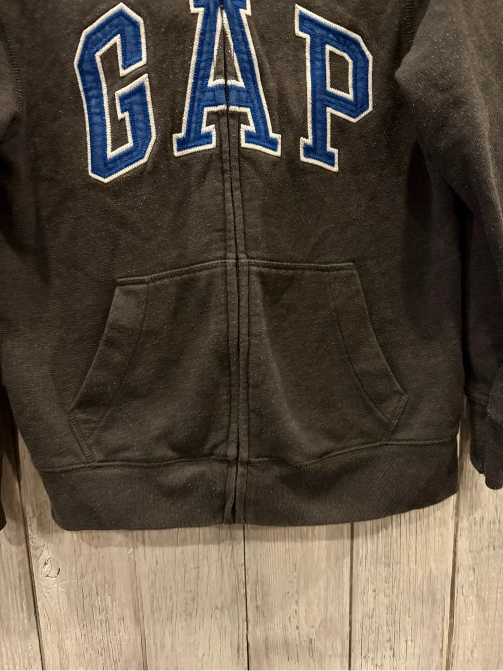 GAP Kids Gray Zip-Up Hoodie with Blue Logo
